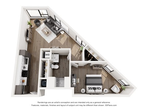 Floor plan for 1 bed, 1 bath, 746 sqft